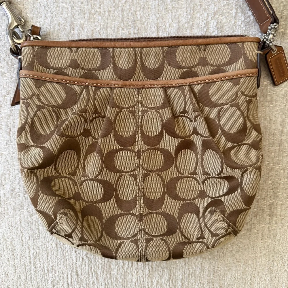 Coach Brown Signature Canvas Crossbody with Cream Adjustable Strap